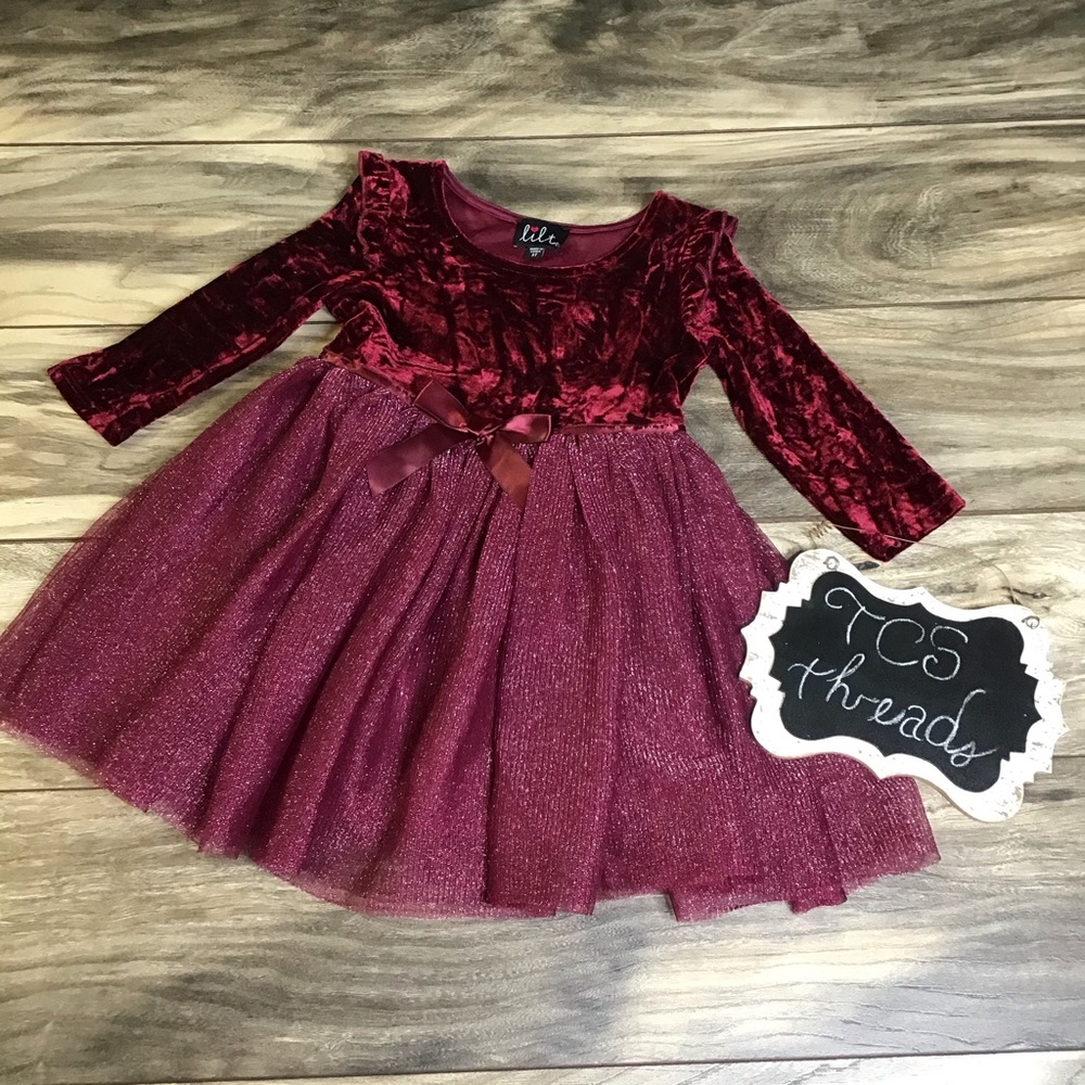 Toddler Girls Velvet Tulle Fancy Long Sleeve Dress
